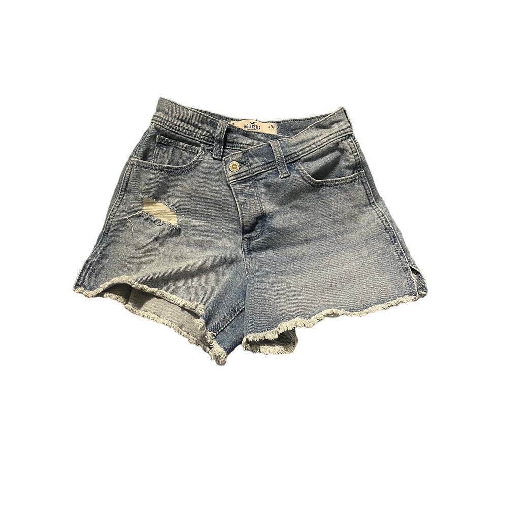 Hollister Curvy High Rise Crossover Denim Shorts Size 24/0